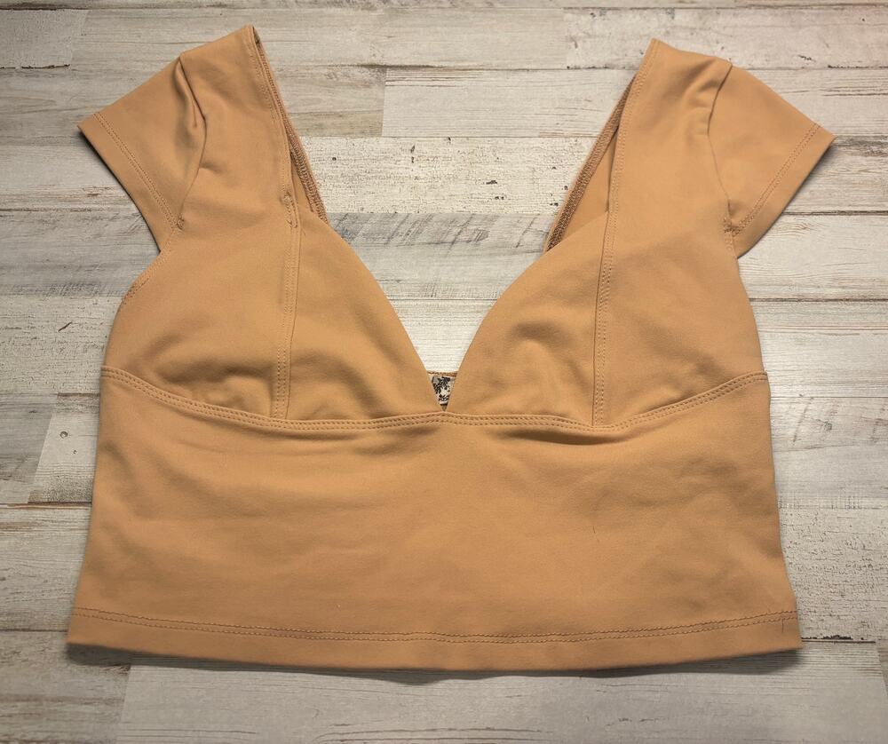 Free People Beige Tan Fitted Crop Top sz XS NWOT